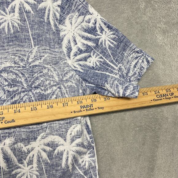 Faherty Shirt Mens Small Blue Breeze Hemp Hawaiian Palm Button Casual Preppy - Picture 5 of 9